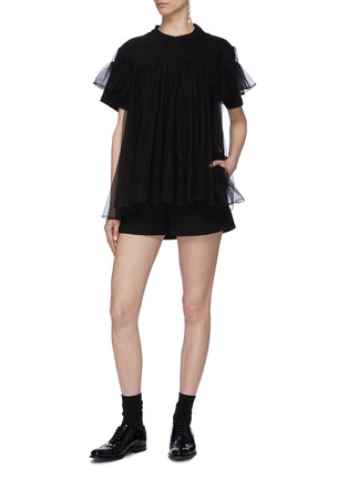 Figure View - Click To Enlarge - SHUSHU/TONG - Tulle overlay ruffle tiered sleeve T-shirt