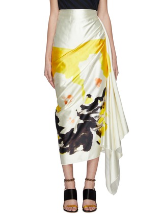 Main View - Click To Enlarge - DRIES VAN NOTEN - Abstract floral print drape panel cotton-silk satin skirt