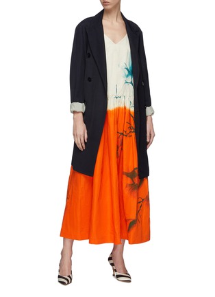 Figure View - Click To Enlarge - DRIES VAN NOTEN - Floral print colourblock cotton-linen slip dress