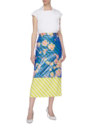 Figure View - Click To Enlarge - DRIES VAN NOTEN - Sheer floral print overlay stripe skirt