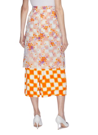 Back View - Click To Enlarge - DRIES VAN NOTEN - Sheer floral print overlay checkerboard skirt