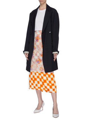 Figure View - Click To Enlarge - DRIES VAN NOTEN - Sheer floral print overlay checkerboard skirt