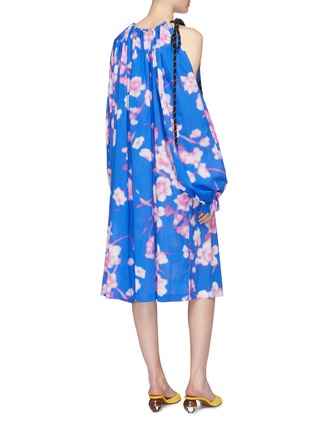 Back View - Click To Enlarge - DRIES VAN NOTEN - Drawstring asymmetric cold shoulder floral print dress