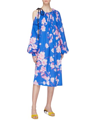 Figure View - Click To Enlarge - DRIES VAN NOTEN - Drawstring asymmetric cold shoulder floral print dress