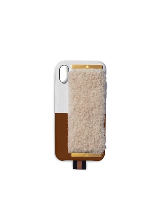 Main View - Click To Enlarge - CHAOS - Shearling hand hug leather iPhone X/XS case – White/Brown/Champagne