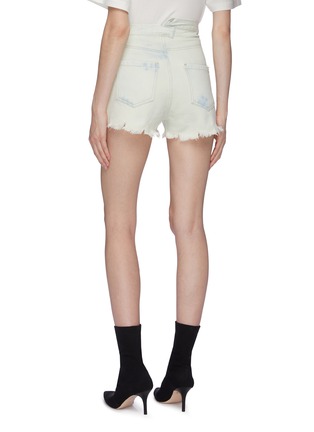 Back View - Click To Enlarge - GROUND ZERO - 'Descending Angel' slogan print asymmetric denim shorts