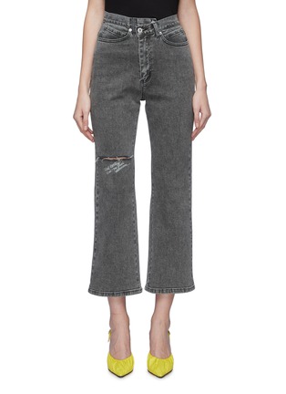 Main View - Click To Enlarge - GROUND ZERO - Asymmetric ripped flared jeans