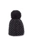Figure View - Click To Enlarge - VENNA - Detachable pin dot tulle overlay pompom knit beanie
