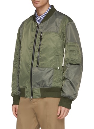 Detail View - Click To Enlarge - SOLID HOMME - Detachable contrast hood patchwork bomber jacket