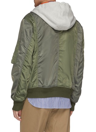 Back View - Click To Enlarge - SOLID HOMME - Detachable contrast hood patchwork bomber jacket