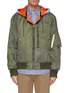 Main View - Click To Enlarge - SOLID HOMME - Detachable contrast hood patchwork bomber jacket