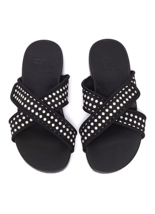 Detail View - Click To Enlarge - FIGS BY FIGUEROA - 'Figomatic' polka dot embroidered cross strap slide sandals