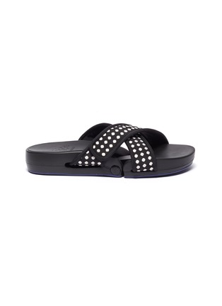 Main View - Click To Enlarge - FIGS BY FIGUEROA - 'Figomatic' polka dot embroidered cross strap slide sandals