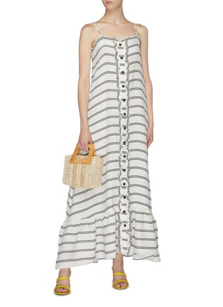Figure View - Click To Enlarge - LISA MARIE FERNANDEZ - Belted stripe ruffle peplum dress