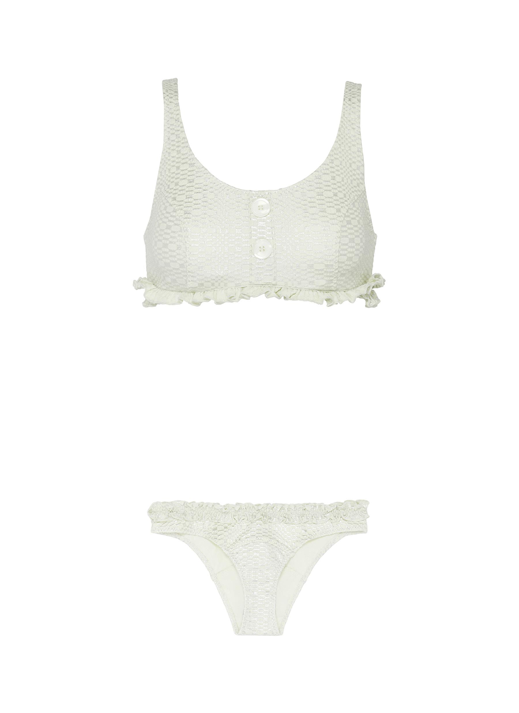 Colby button front ruffle trim seersucker bikini set by Lisa Marie Fernandez