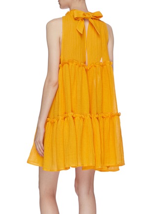 Back View - Click To Enlarge - LISA MARIE FERNANDEZ - 'Erica' ruffle tiered pleated linen blend sleeveless dress