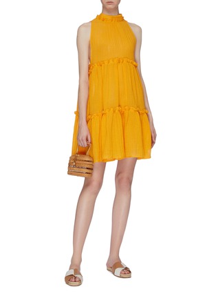Figure View - Click To Enlarge - LISA MARIE FERNANDEZ - 'Erica' ruffle tiered pleated linen blend sleeveless dress