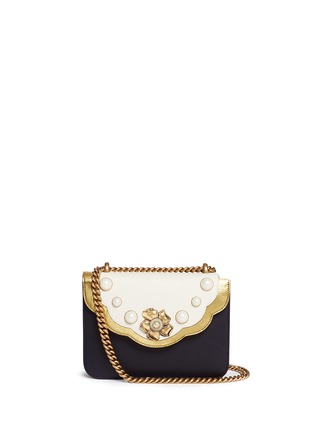Main View - Click To Enlarge - GUCCI - 'Peony' floral faux pearl stud leather chain bag