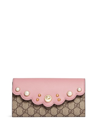 Main View - Click To Enlarge - GUCCI - 'Peony' logo faux pearl stud canvas continental wallet
