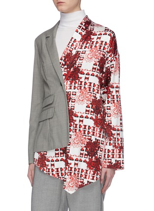 Detail View - Click To Enlarge - SNOW XUE GAO - 'Newtown' belted graphic print panel asymmetric wool blazer