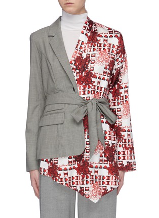 Main View - Click To Enlarge - SNOW XUE GAO - 'Newtown' belted graphic print panel asymmetric wool blazer