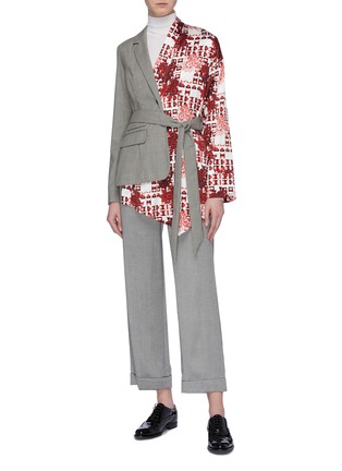 Figure View - Click To Enlarge - SNOW XUE GAO - 'Newtown' belted graphic print panel asymmetric wool blazer