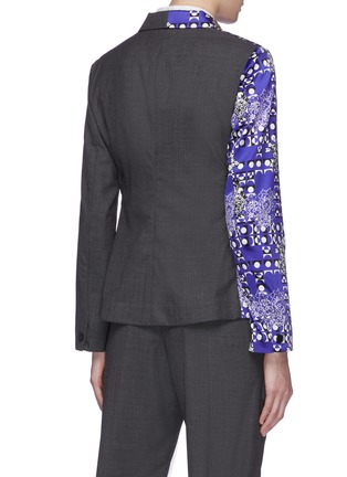 Back View - Click To Enlarge - SNOW XUE GAO - Side tie silk graphic print panel wool blazer