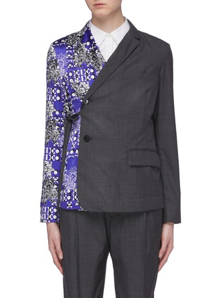 Main View - Click To Enlarge - SNOW XUE GAO - Side tie silk graphic print panel wool blazer