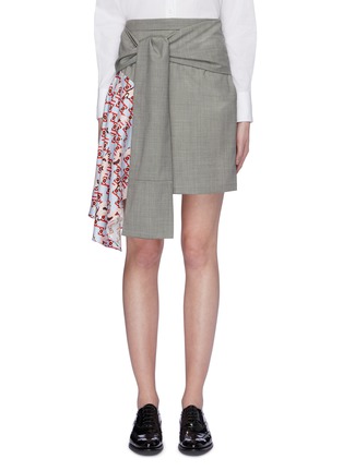 Main View - Click To Enlarge - SNOW XUE GAO - Asymmetric silk graphic print panel sash tie waist skirt