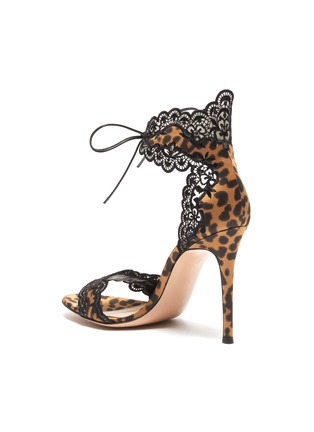  - GIANVITO ROSSI - 'Evie' ankle tie lace trim leopard print satin sandals