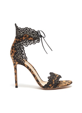 Main View - Click To Enlarge - GIANVITO ROSSI - 'Evie' ankle tie lace trim leopard print satin sandals