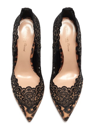 Detail View - Click To Enlarge - GIANVITO ROSSI - 'Evie' lace trim leopard print satin pumps