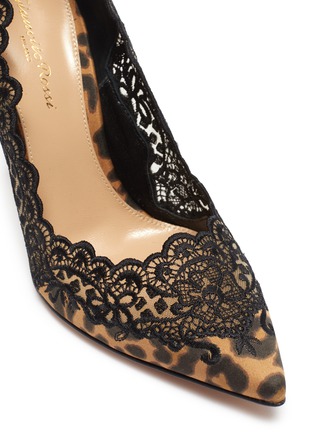Detail View - Click To Enlarge - GIANVITO ROSSI - 'Evie' lace trim leopard print satin pumps