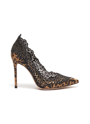 Main View - Click To Enlarge - GIANVITO ROSSI - 'Evie' lace trim leopard print satin pumps