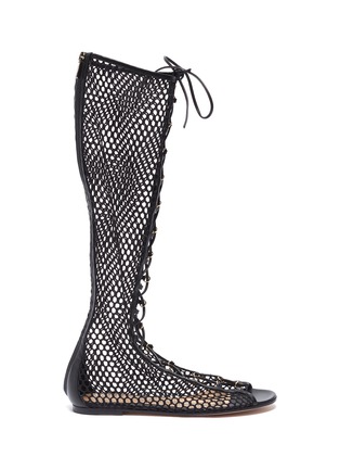 Main View - Click To Enlarge - GIANVITO ROSSI - 'Helena' lace-up knee high fishnet sandals