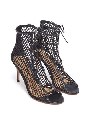 Detail View - Click To Enlarge - GIANVITO ROSSI - 'Helena' lace-up fishnet sandals