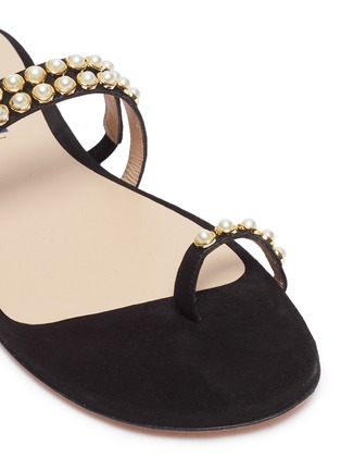 Detail View - Click To Enlarge - STUART WEITZMAN - 'Petrina' faux pearl strappy suede slide sandals