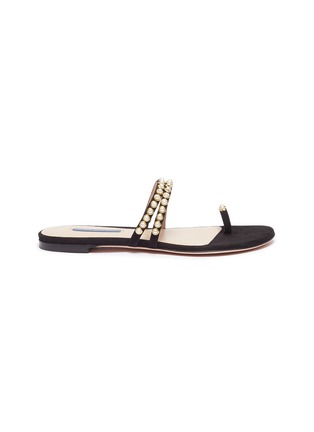 Main View - Click To Enlarge - STUART WEITZMAN - 'Petrina' faux pearl strappy suede slide sandals