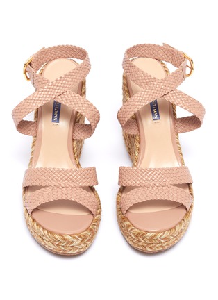 Detail View - Click To Enlarge - STUART WEITZMAN - 'Elsie' woven leather cross strap espadrille wedge sandals