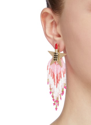 Figure View - Click To Enlarge - VENNA - Glass crystal lipstick star beaded fringe drop earrings