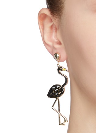 Front View - Click To Enlarge - VENNA - Glass crystal flamingo drop earrings