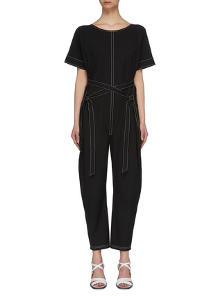 Main View - Click To Enlarge - THE R COLLECTIVE - 'Avalon' contrast topstitching belted jumpsuit