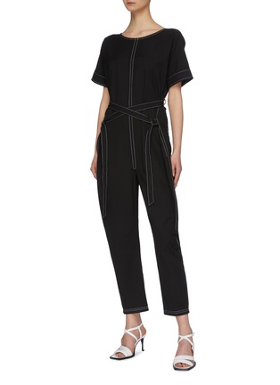 Figure View - Click To Enlarge - THE R COLLECTIVE - 'Avalon' contrast topstitching belted jumpsuit