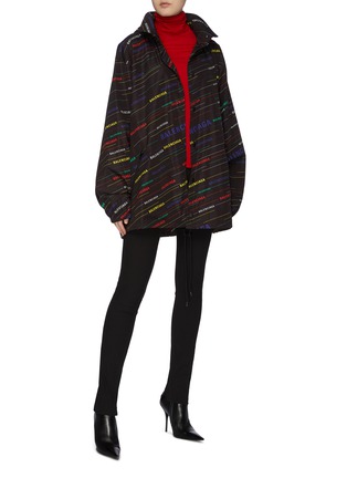 Figure View - Click To Enlarge - BALENCIAGA - Retractable hood logo print stripe windbreaker jacket