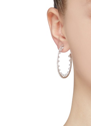 Figure View - Click To Enlarge - CZ BY KENNETH JAY LANE - Glass pearl cubic zirconia hoop earrings