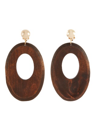 Main View - Click To Enlarge - KENNETH JAY LANE - Wood cutout oval drop clip earrings