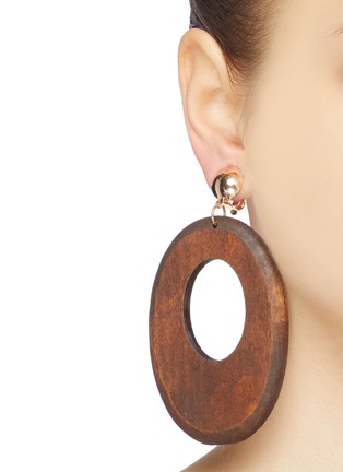 Figure View - Click To Enlarge - KENNETH JAY LANE - Wood cutout oval drop clip earrings