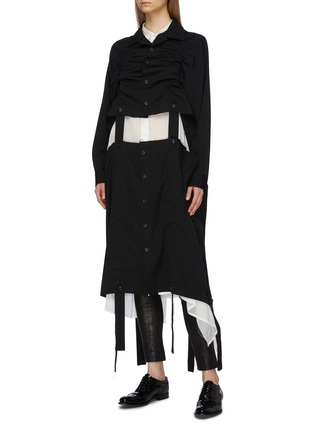 Front View - Click To Enlarge - YOHJI YAMAMOTO - Detachable strap hem ruched front wool coat