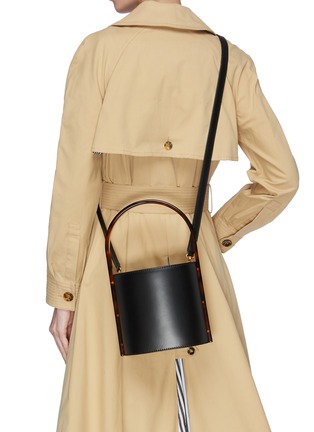 Front View - Click To Enlarge - STAUD - 'Bissett' tortoiseshell handle leather bucket bag