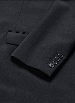 Detail View - Click To Enlarge - SAINT LAURENT - Leather stud fringe lapel Mohair-wool blazer